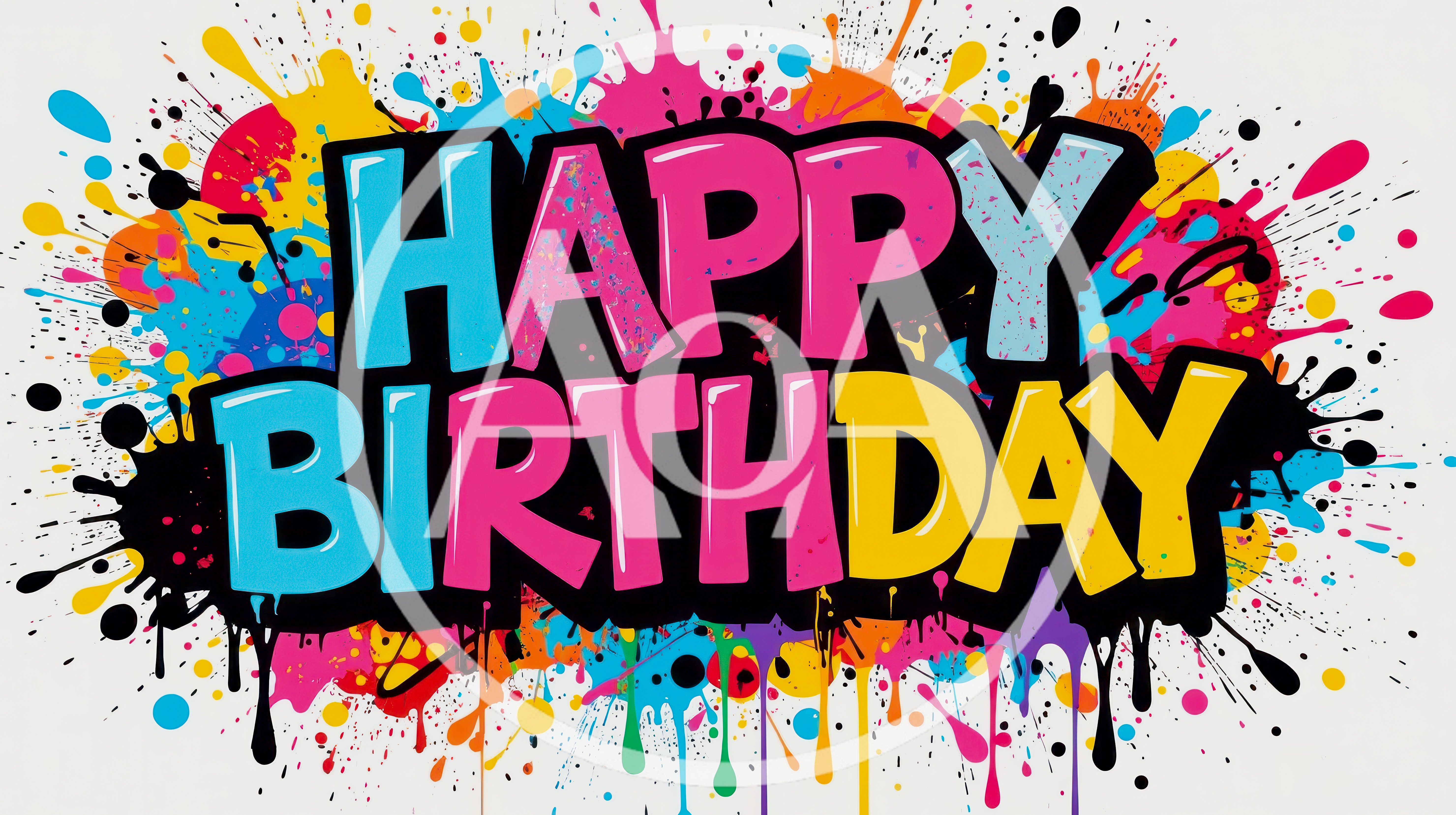 Happy Birthday Text With Colorful Paint Splatter Background