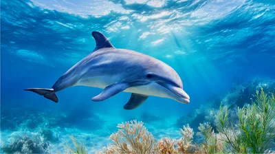 Bottlenose Dolphin Swimming Over A Vibrant Coral Reef