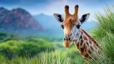 Close Up Portrait Of A Giraffe In The Wild