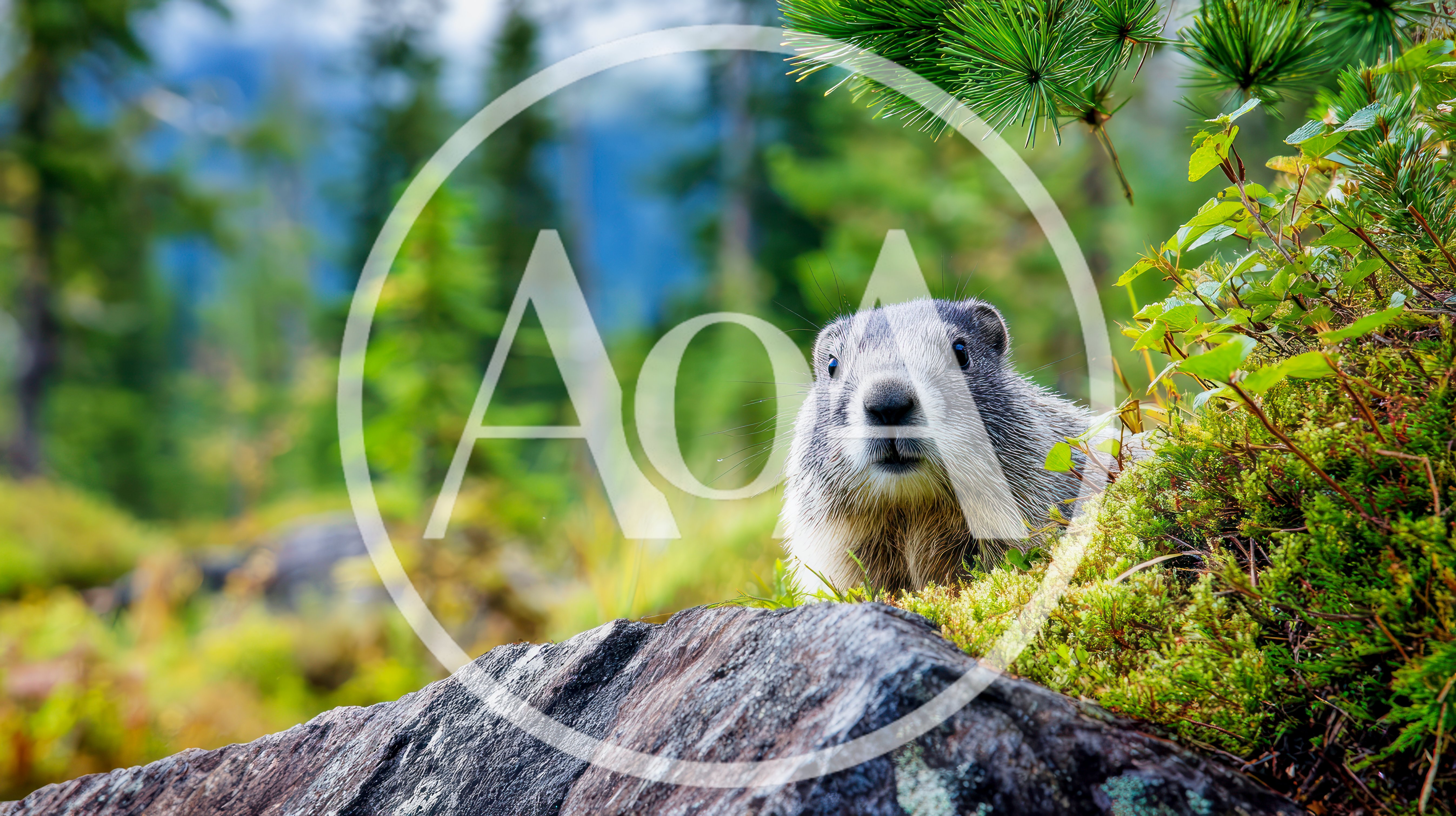 Alpine Marmot Peeking From Behind A Rocky Outcrop