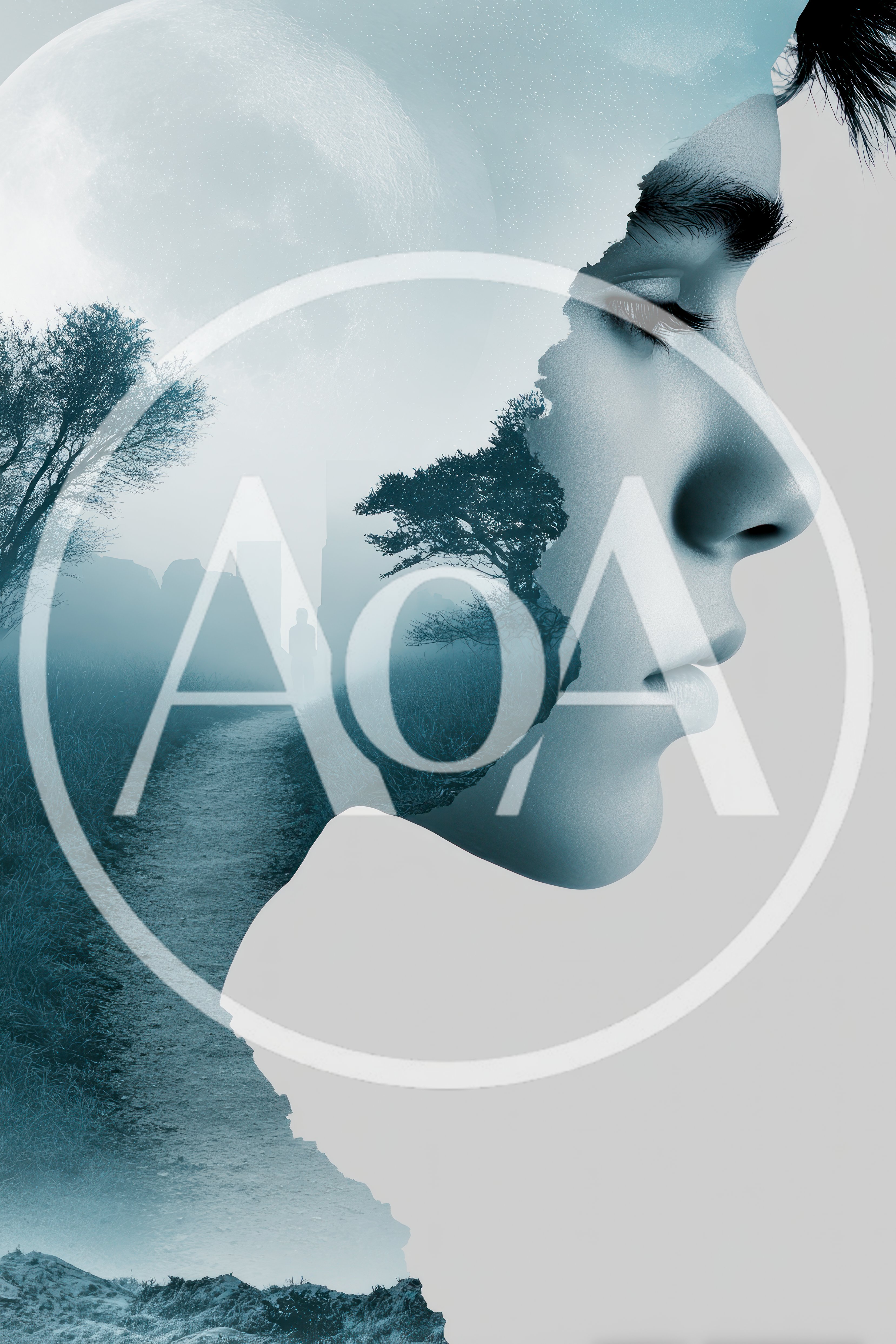 Double Exposure Portrait Of A Young Man And Landscape