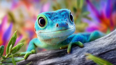 Close Up Portrait Of A Vibrant Blue Gecko