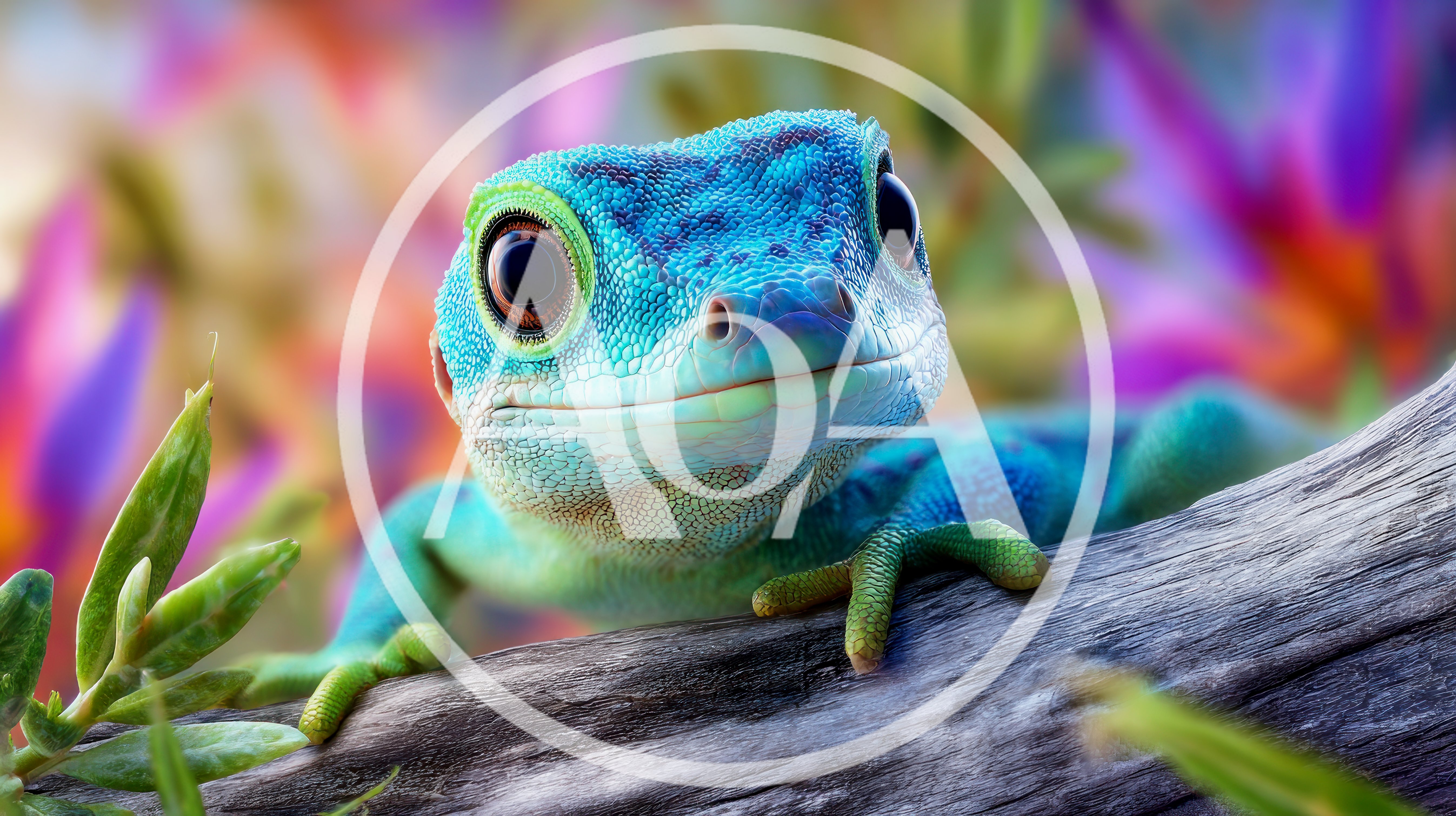 Close Up Portrait Of A Vibrant Blue Gecko