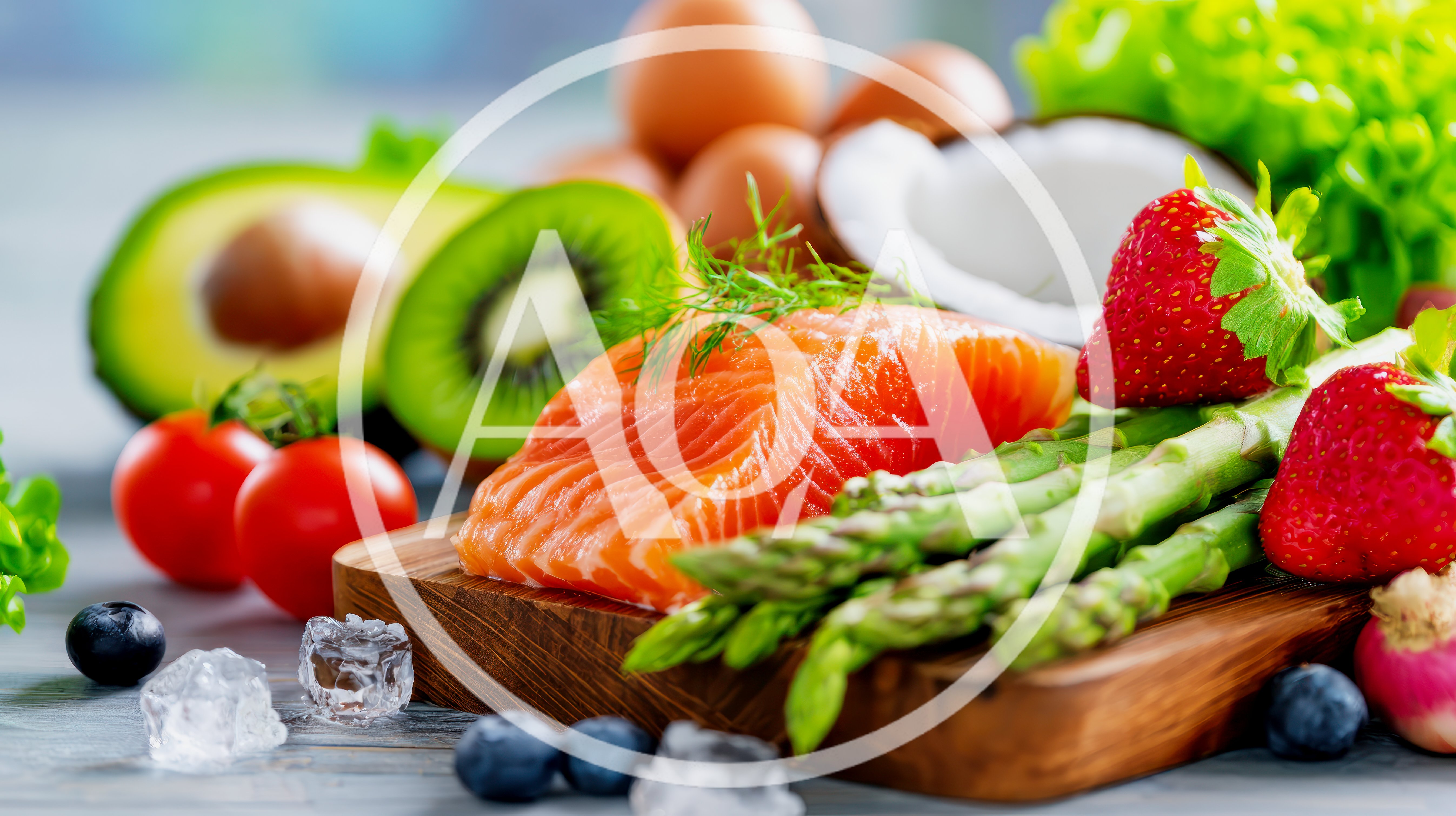 Fresh Salmon Fillet With Healthy Vegetables And Fruits