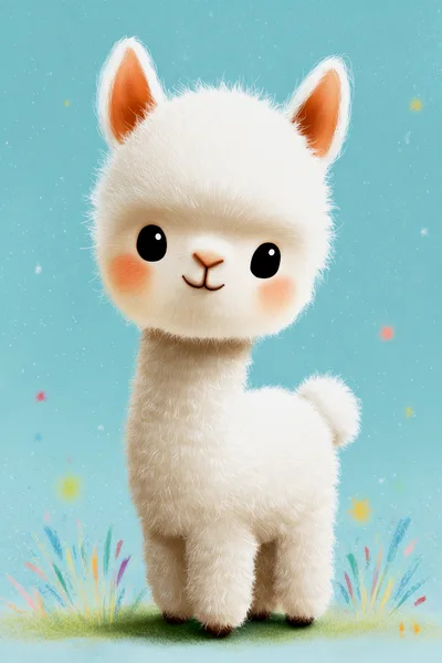 Cute Fluffy White Alpaca Illustration