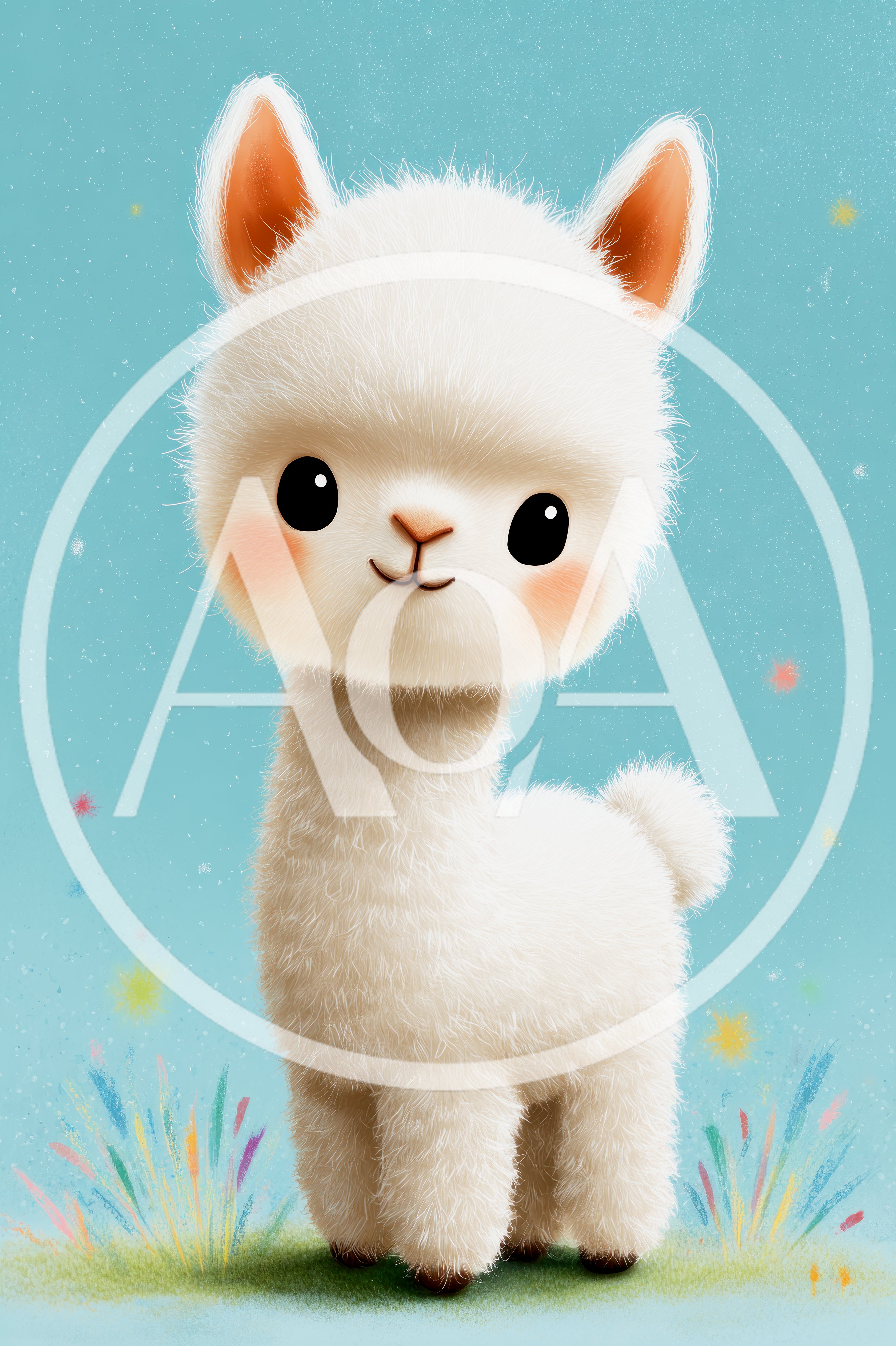 Cute Fluffy White Alpaca Illustration