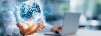 Business Professional Holding Digital Globe Hologram