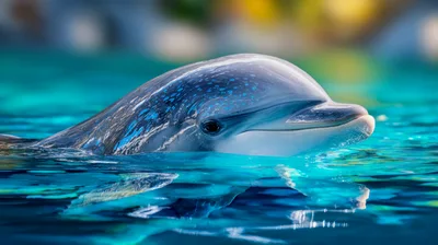 Close Up Portrait Of A Bottlenose Dolphin Swimming