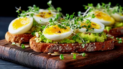 Avocado Toast With Soft Boiled Eggs And Microgreens