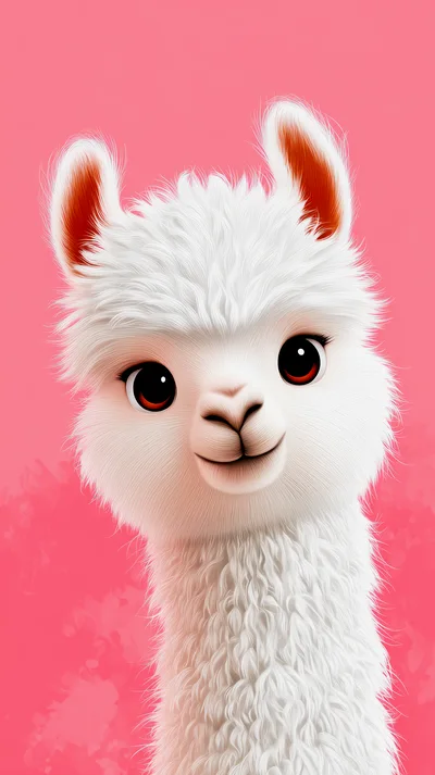 Cute Fluffy White Llama Portrait