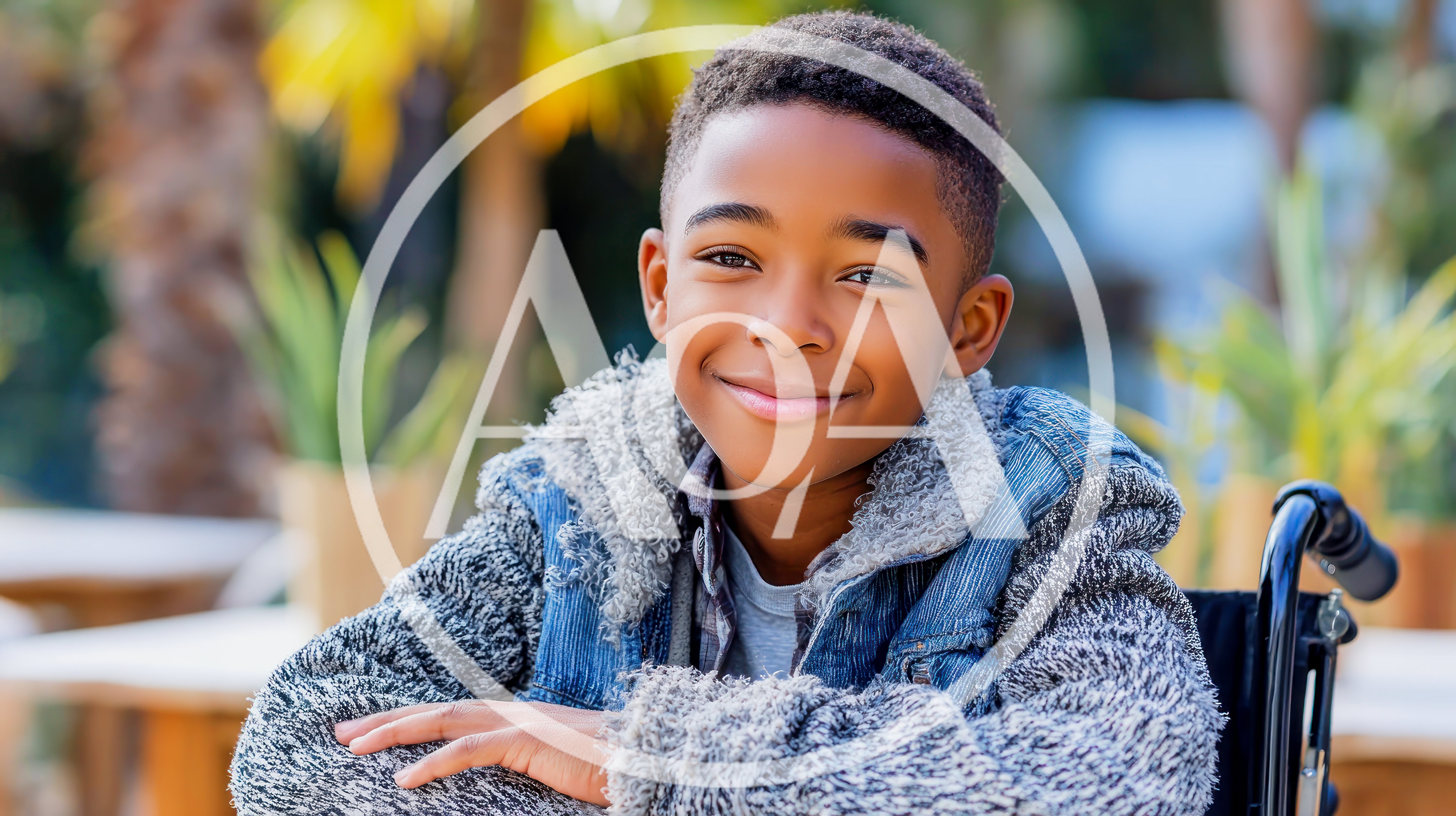 Smiling Young Boy Sitting In A Wheelchair