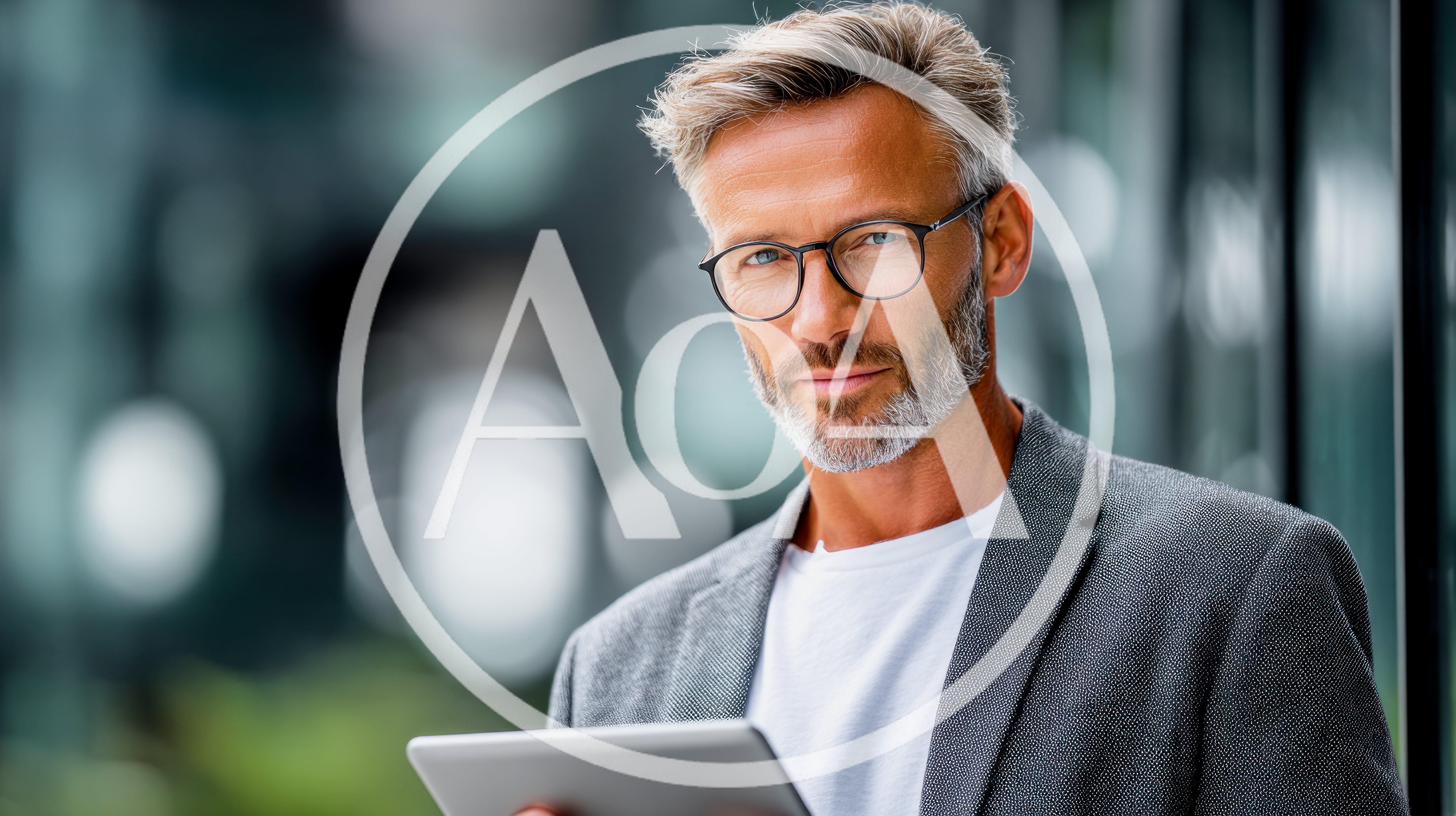Professional Middle Aged Man Using Digital Tablet Outdoors