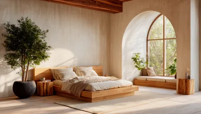 Modern Minimalist Bedroom With Wooden Platform Bed