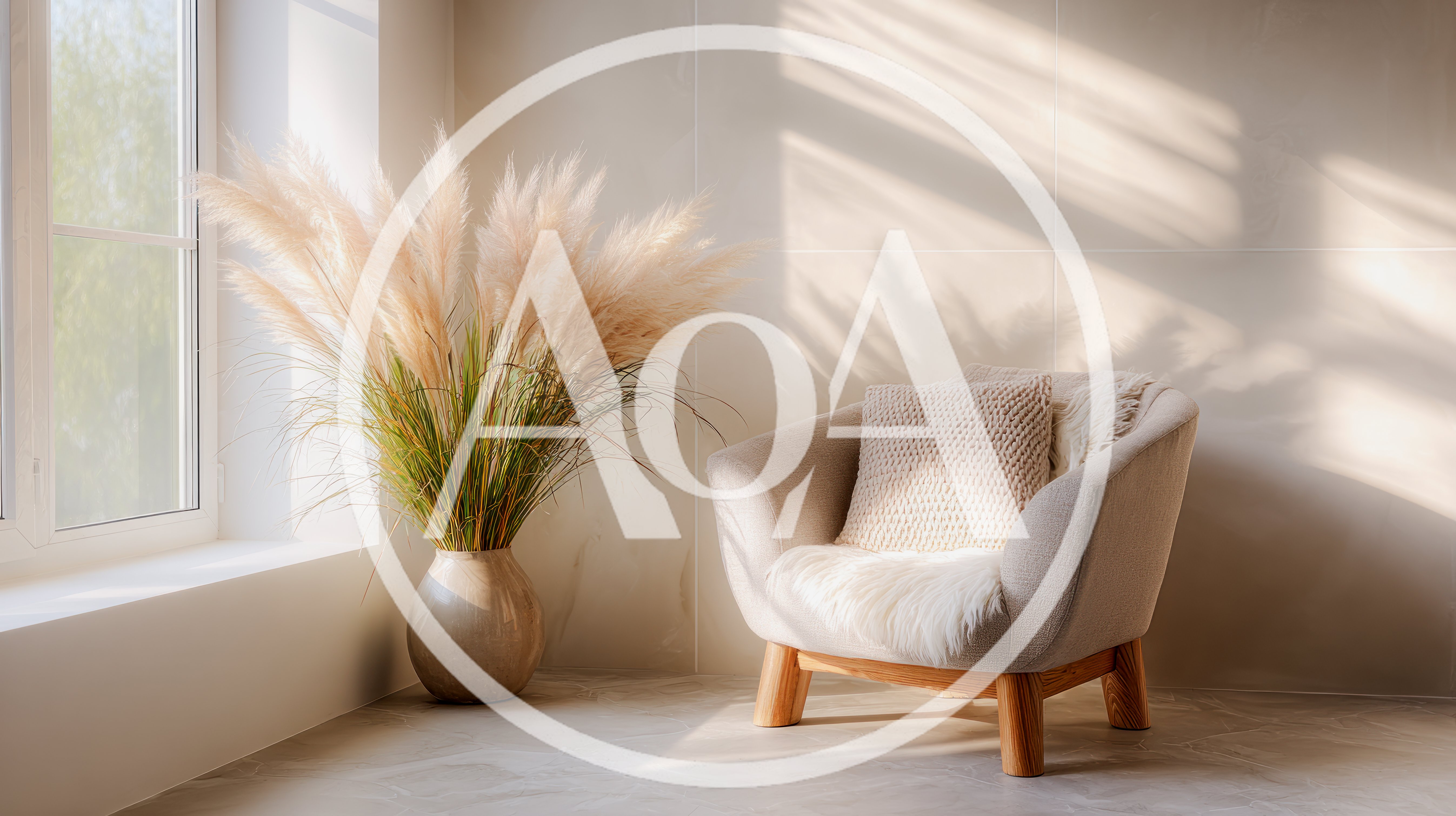 Minimalist Living Room Corner With Pampas Grass And Armchair
