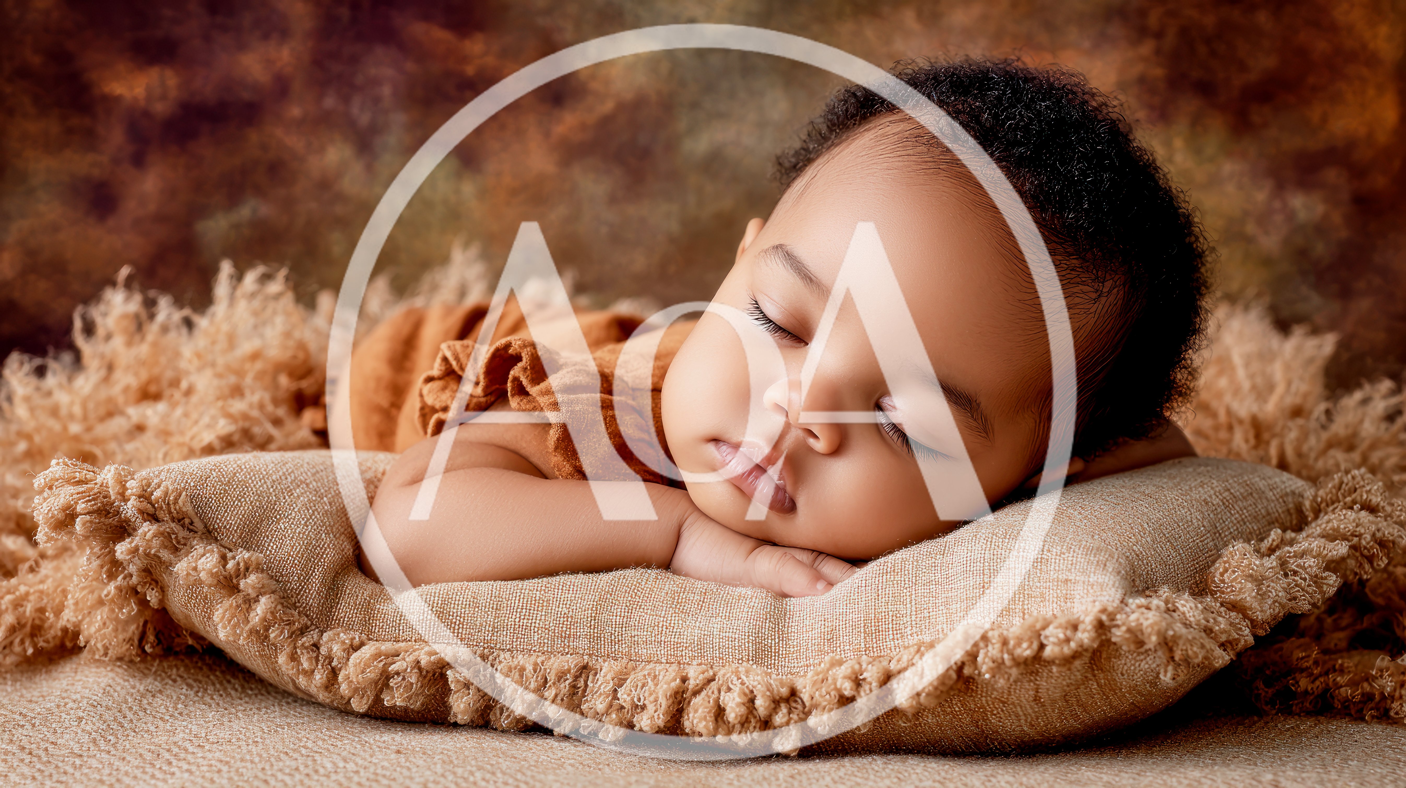 Sleeping Newborn Baby Resting On A Small Pillow