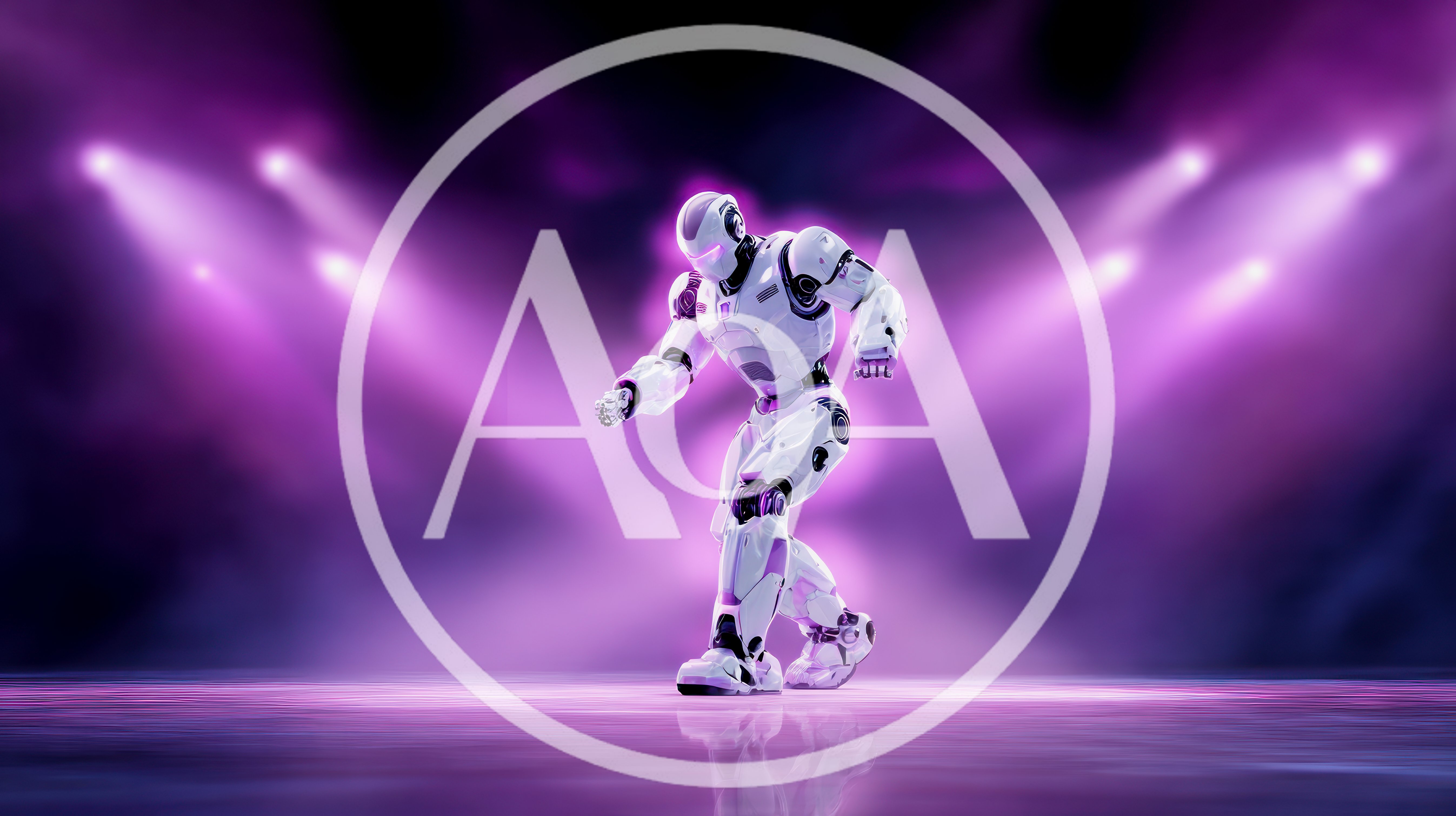 Futuristic White Robot Dancing On Stage