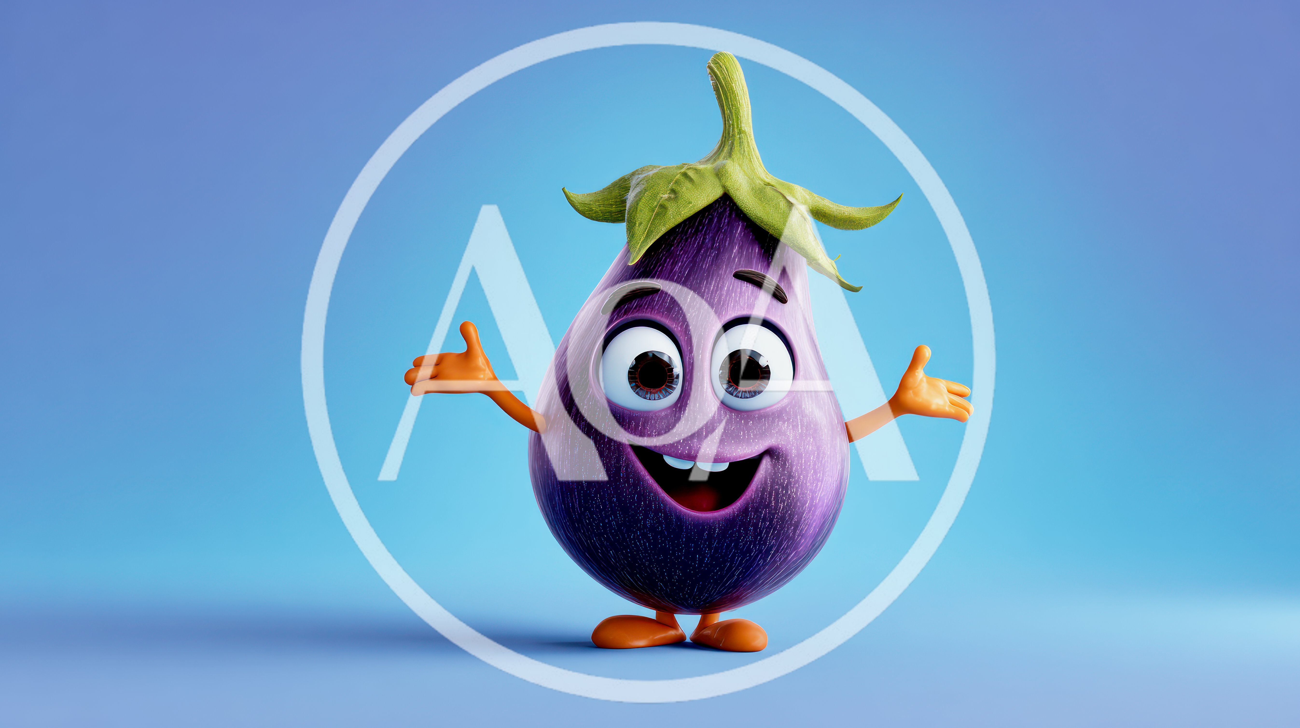 3D Cartoon Eggplant Character With Happy Expression