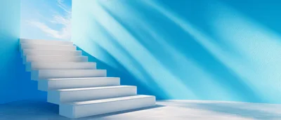 White Staircase Leading To A Bright Blue Sky