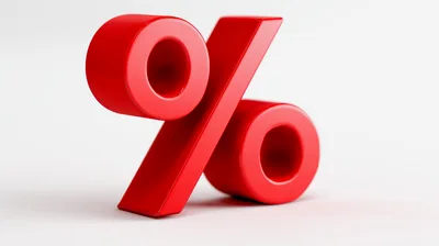 3D Rendered Red Percentage Symbol on White Background
