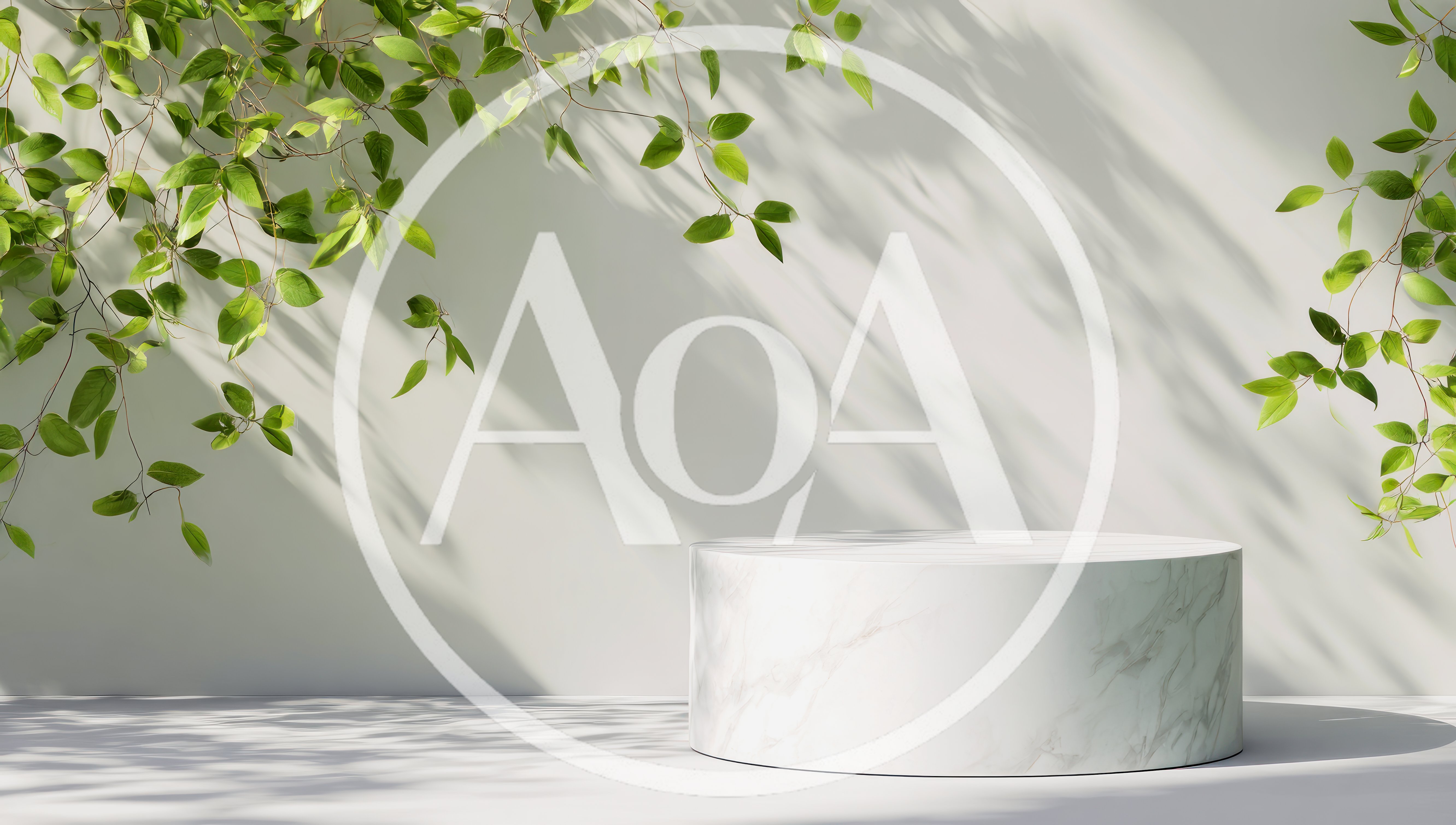 Marble Pedestal Display With Green Foliage