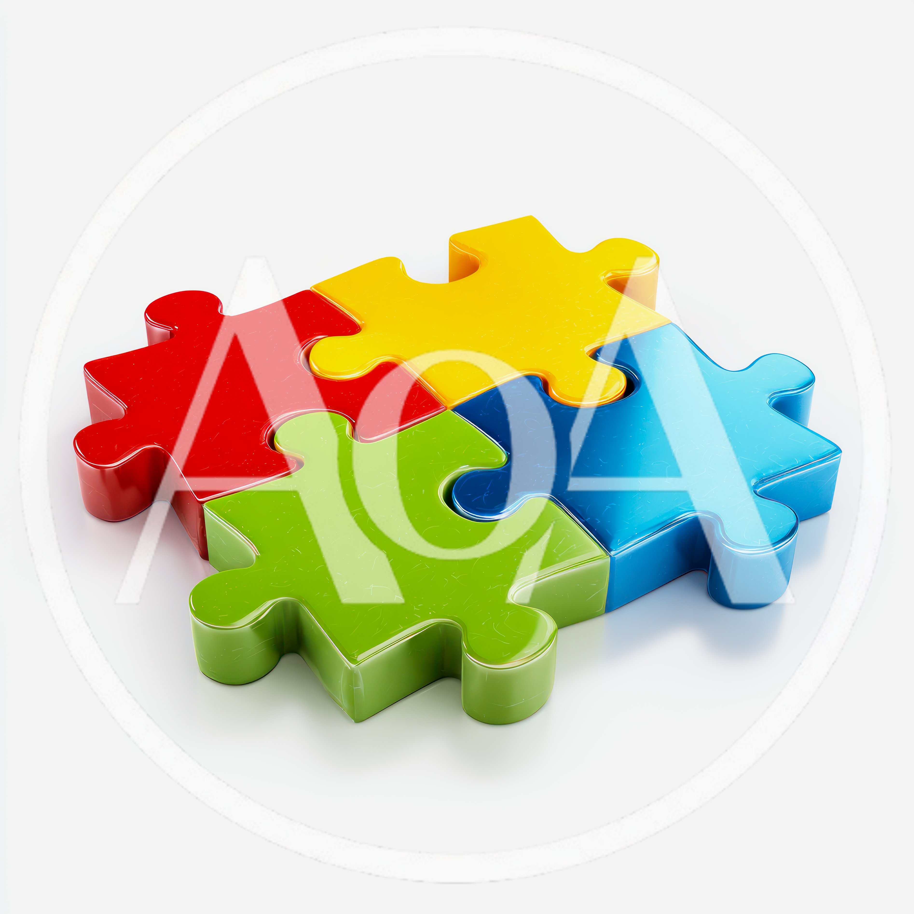 Four Interlocking Colorful Puzzle Pieces