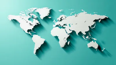 3D White World Map On Teal Background