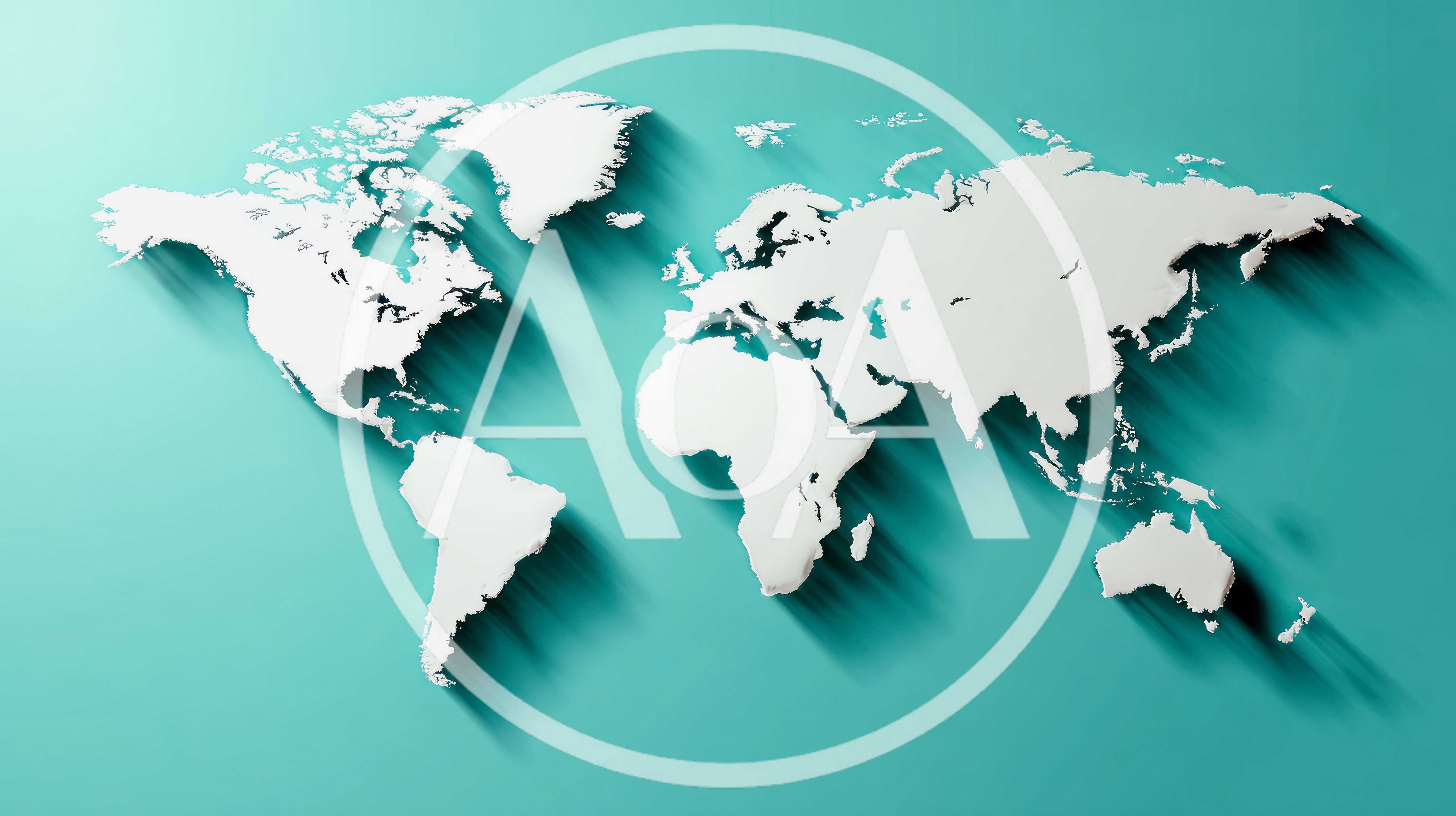3D White World Map On Teal Background
