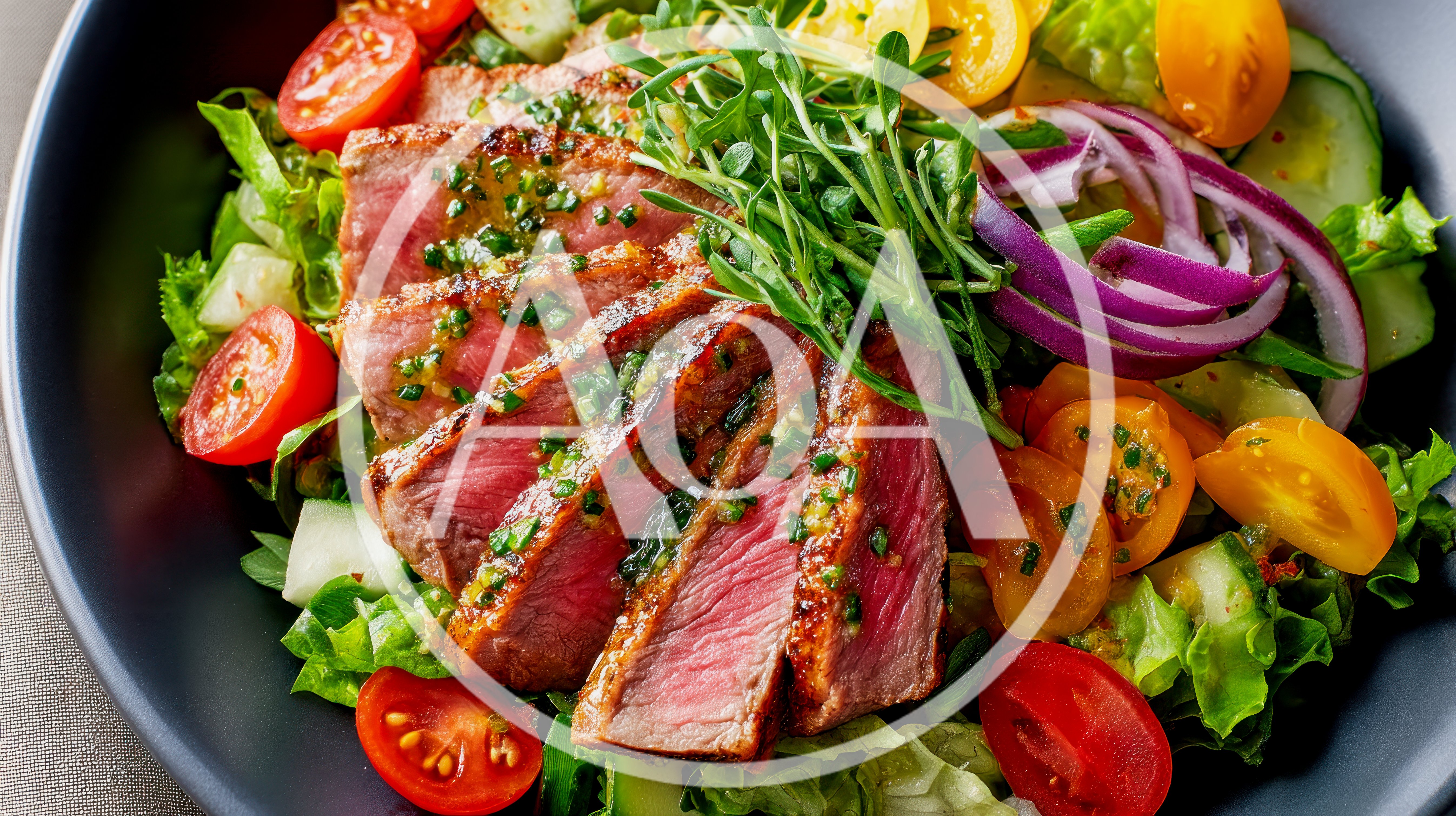 Grilled Steak Salad With Fresh Vegetables In Bowl