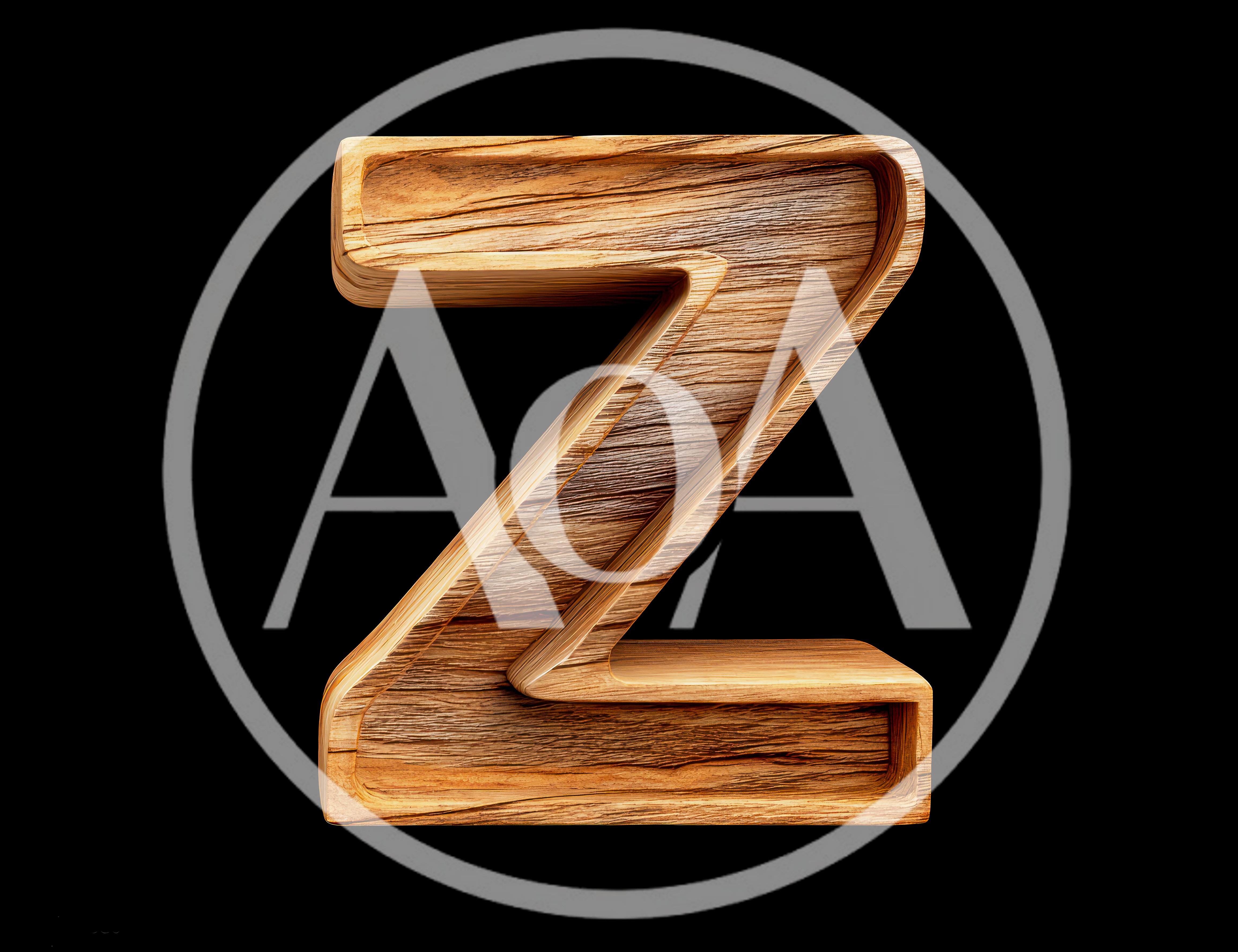3D Rendered Wooden Letter Z Isolated on Black
