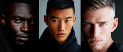 Portraits Of Three Diverse Men In Studio Lighting