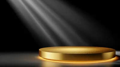Golden Circular Pedestal Under Spotlight