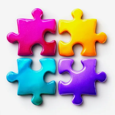 Four Colorful Glossy Puzzle Pieces Arranged In A Square