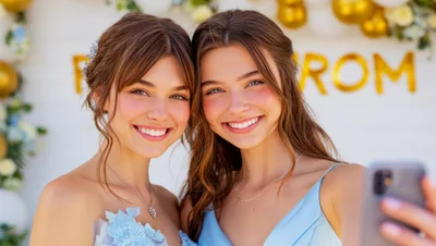 Two Young Women Taking A Selfie At Prom