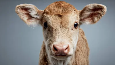 Close Up Portrait Of A Cute Brown Calf