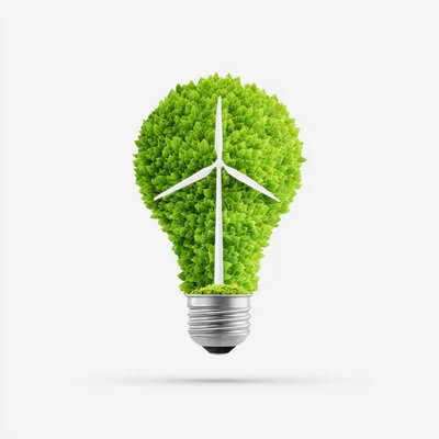 Wind Turbine Inside A Green Leaf Light Bulb