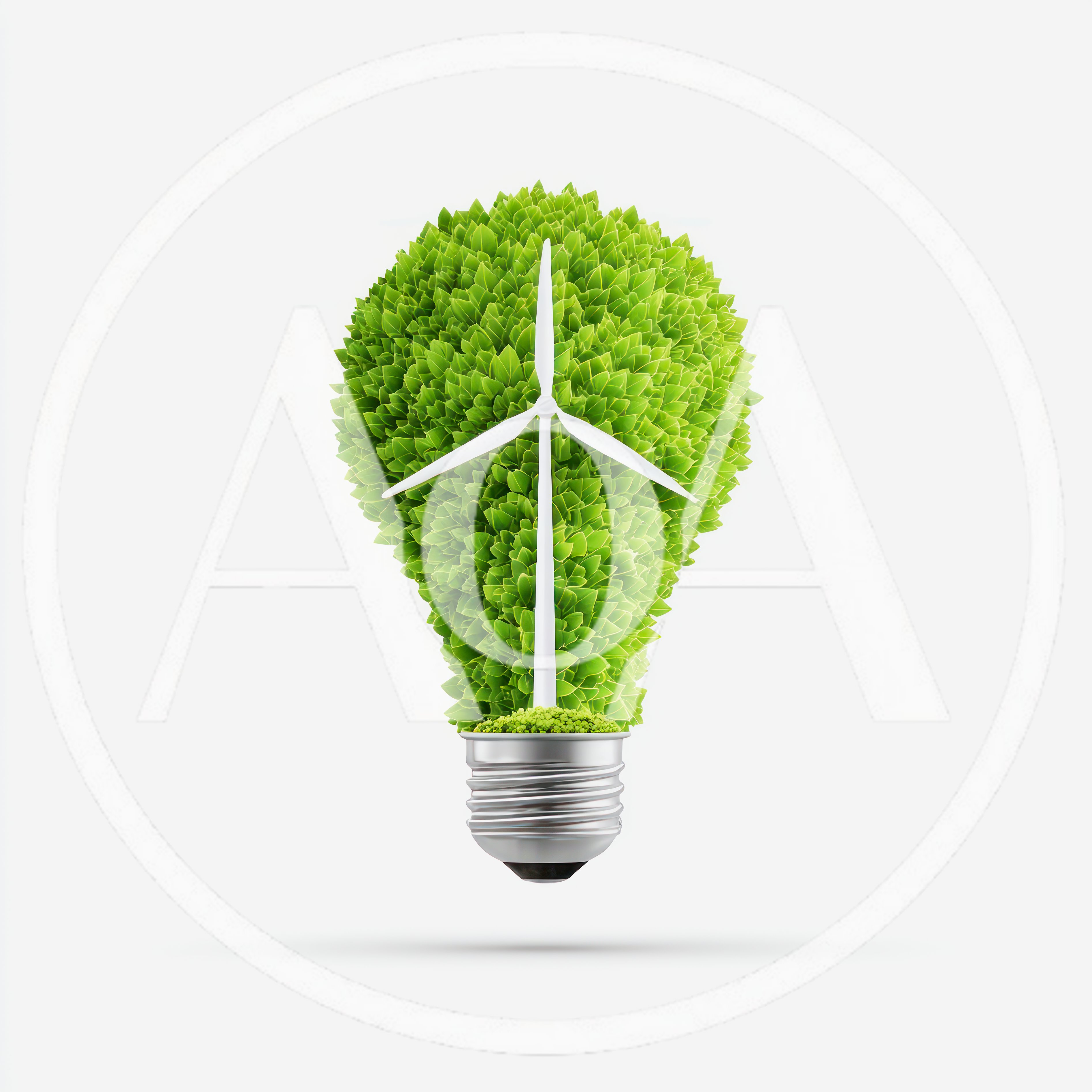 Wind Turbine Inside A Green Leaf Light Bulb