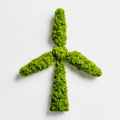 Wind Turbine Shape Made Of Green Foliage