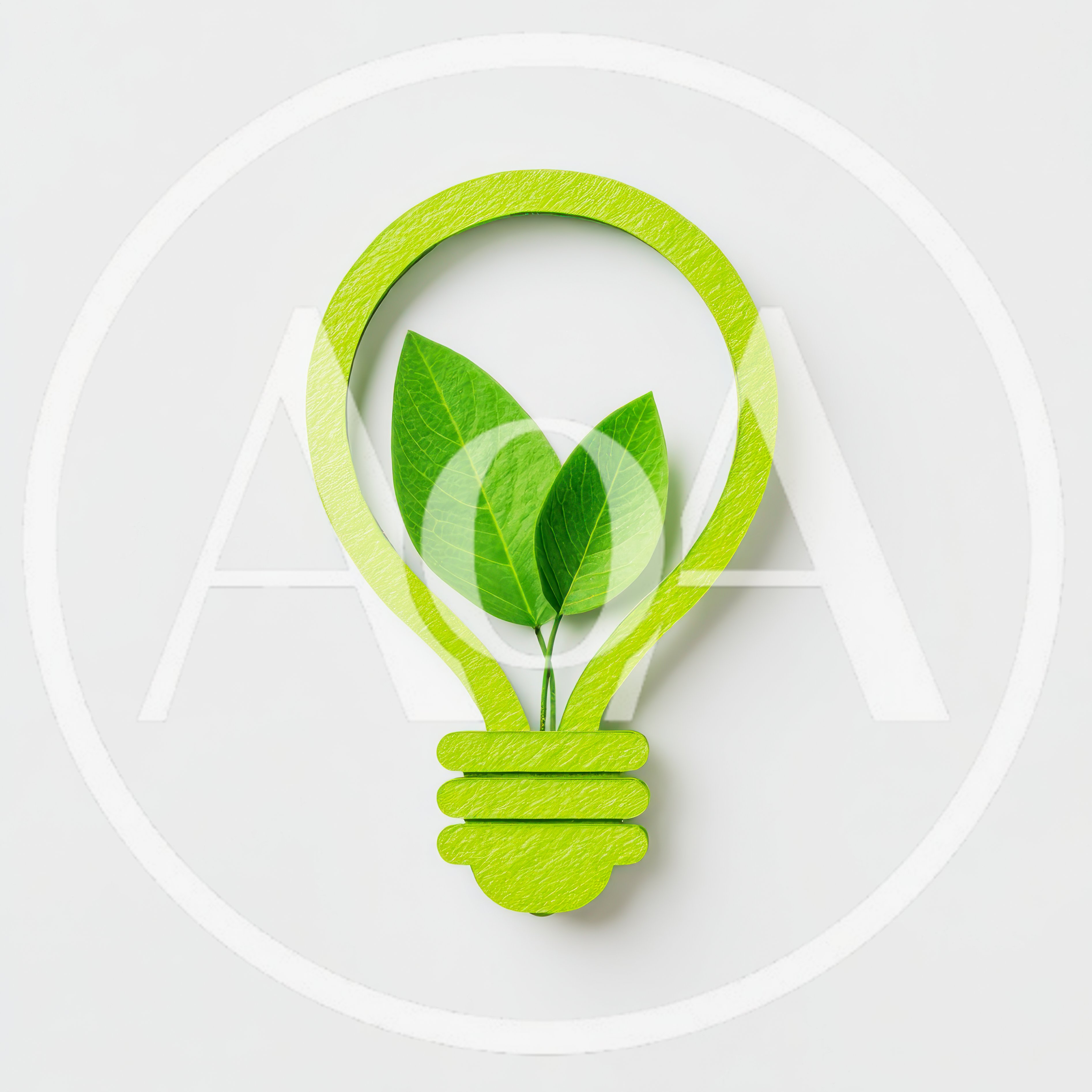 Green Light Bulb Icon With Fresh Leaves