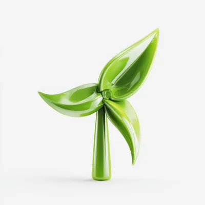 3D Rendered Green Wind Turbine Leaf Concept