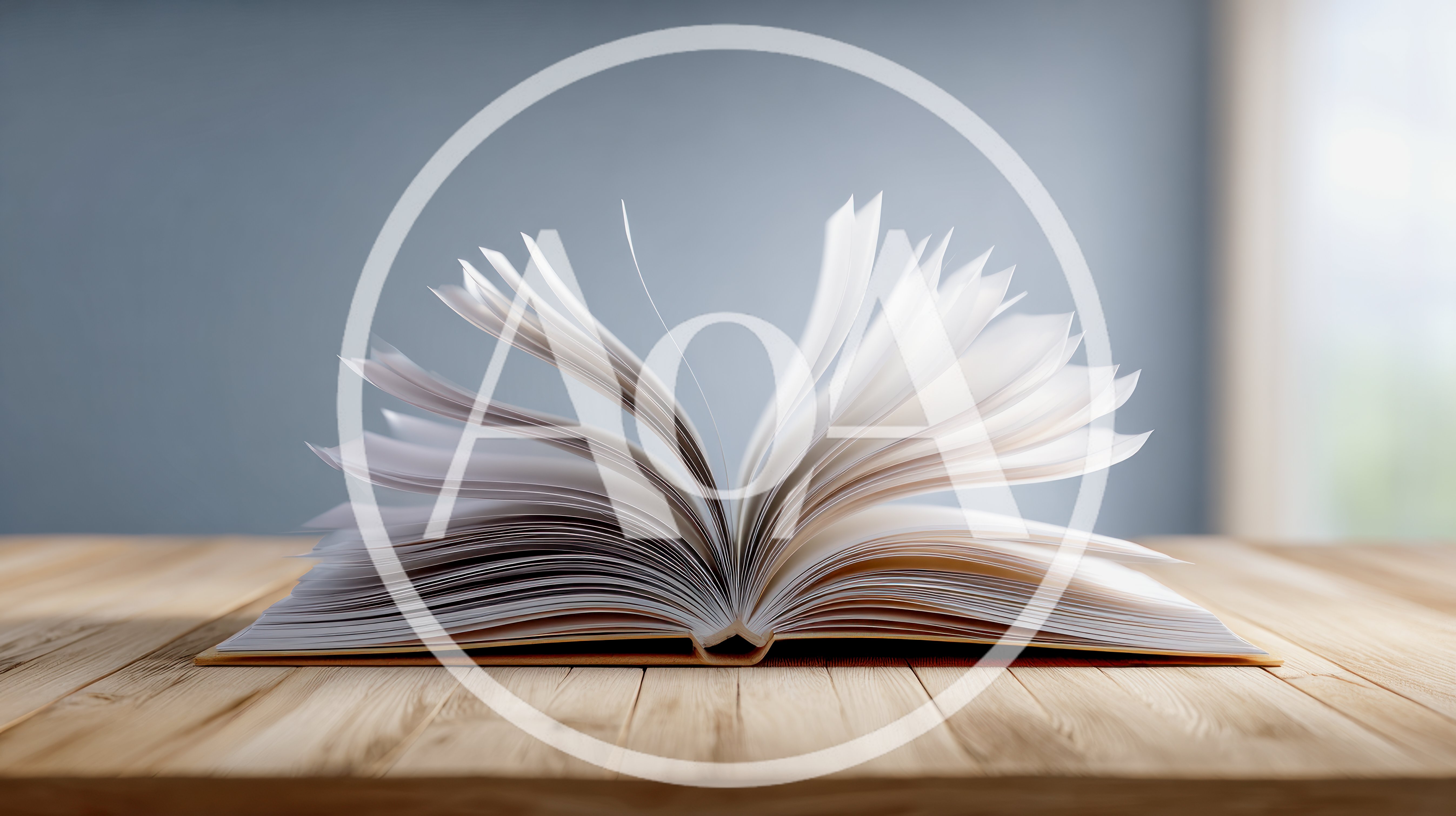 Open Book With Flipping Pages On Wooden Table