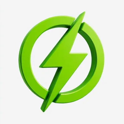 3D Green Lightning Bolt Symbol Inside A Circle