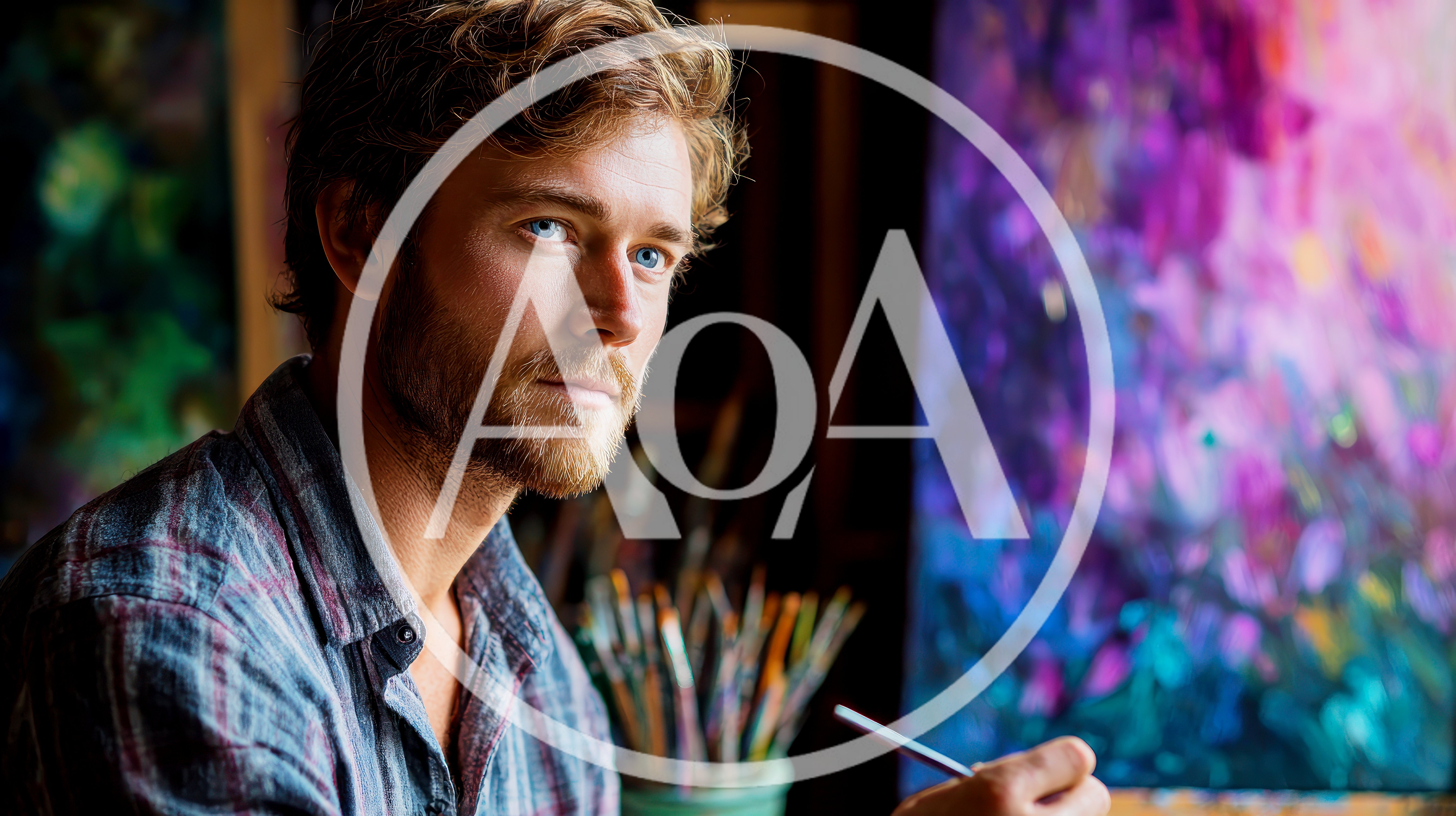 Young Male Artist Painting In His Creative Studio
