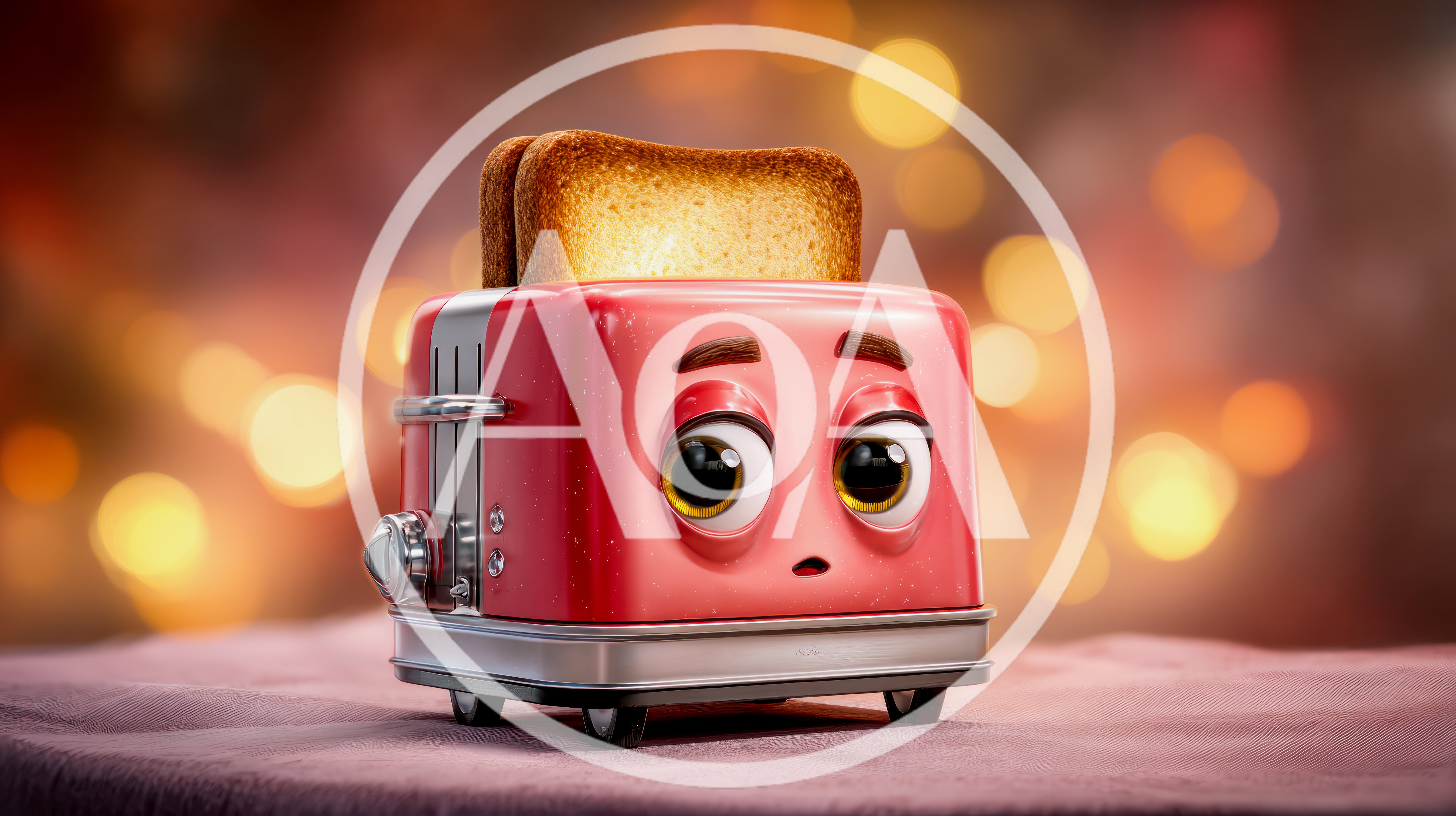 Cute Anthropomorphic Red Toaster With Toast