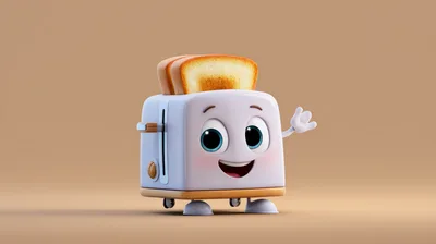 Cute Cartoon Toaster Character Waving Hello