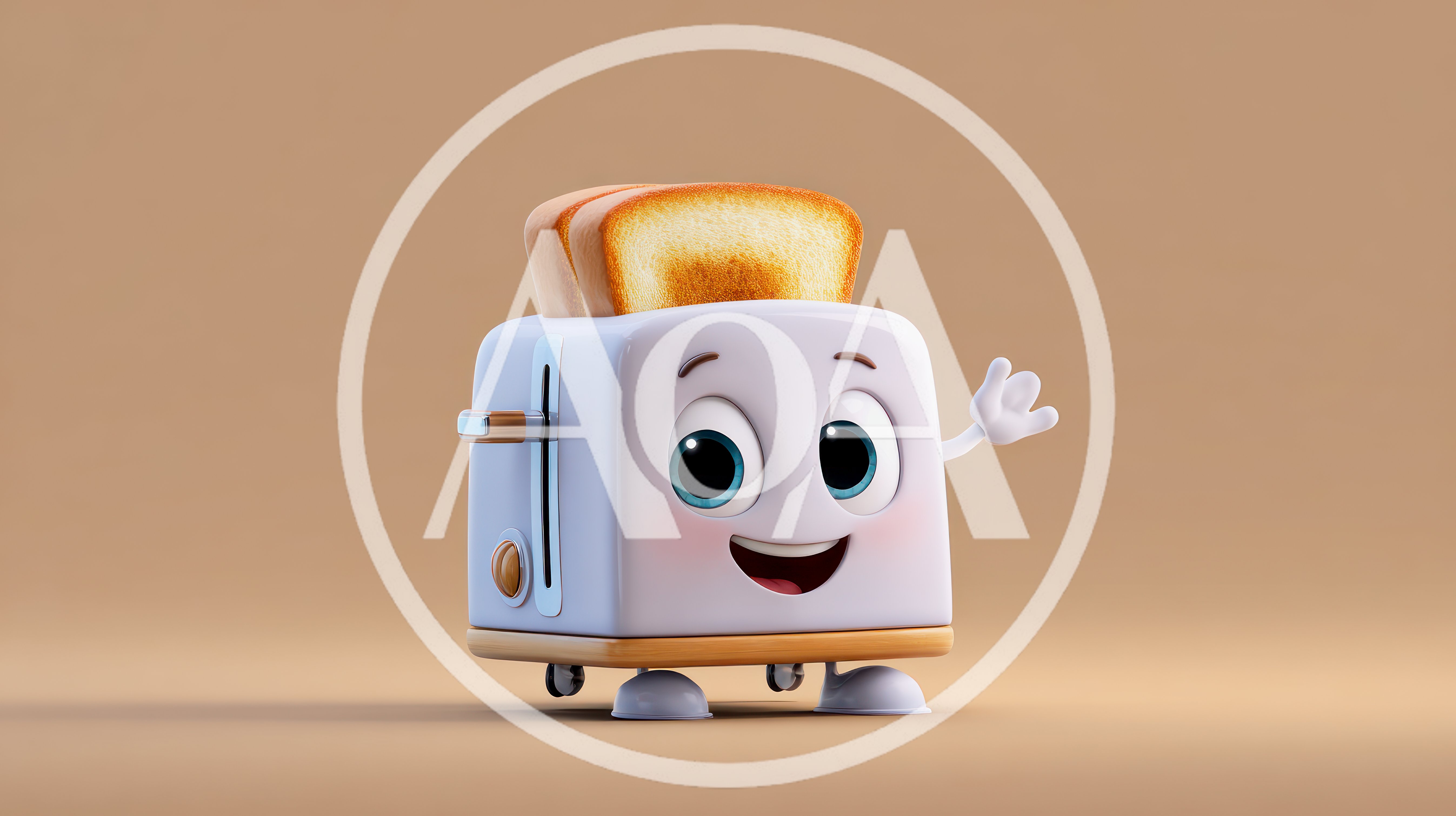 Cute Cartoon Toaster Character Waving Hello