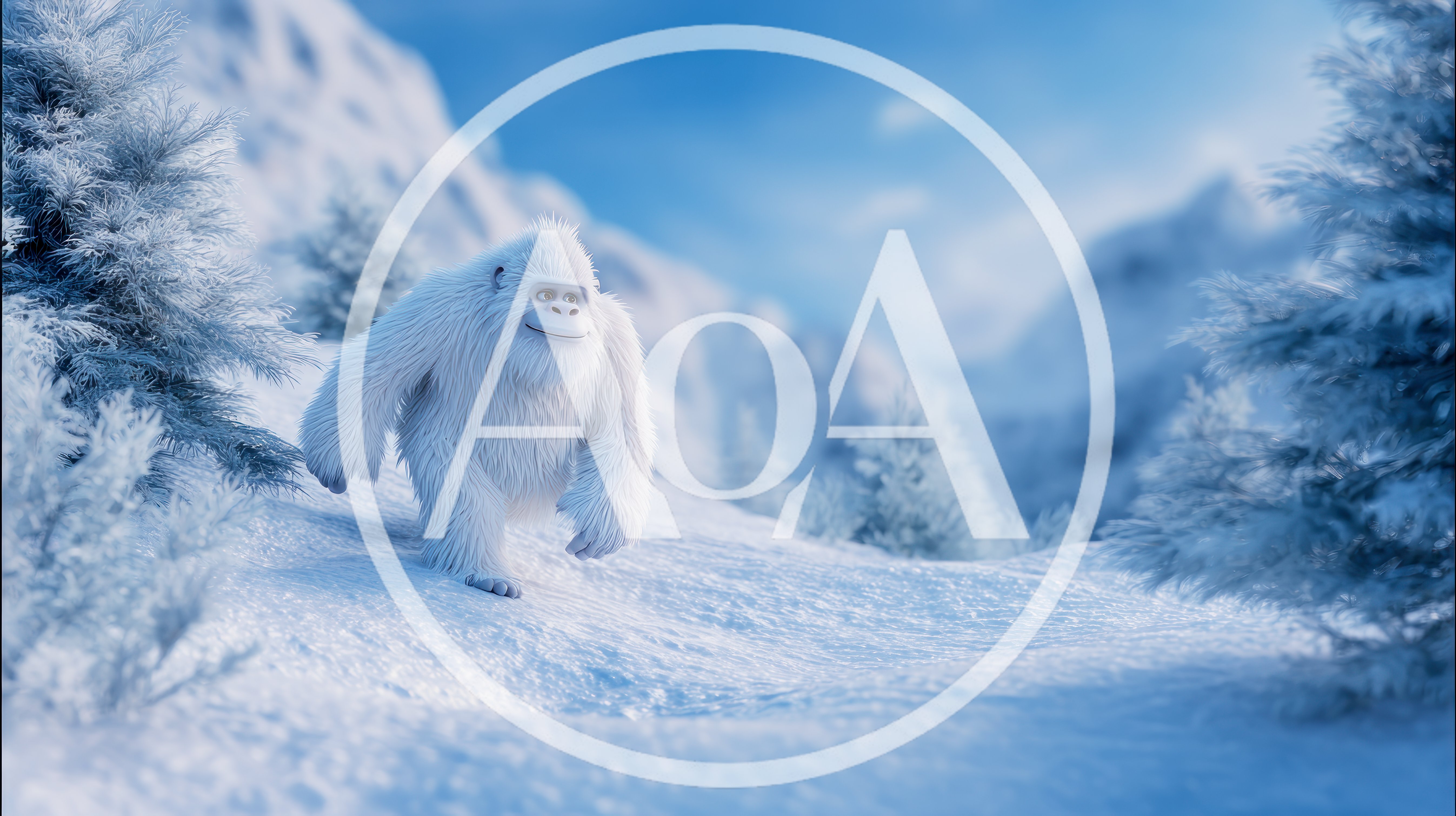 Animated Yeti Walking Through Snowy Mountain Landscape