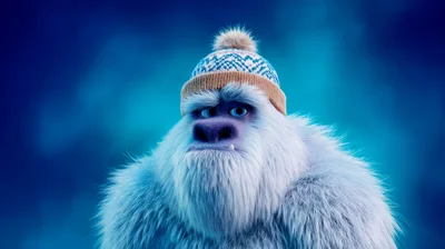 Animated Yeti Character Wearing A Winter Beanie