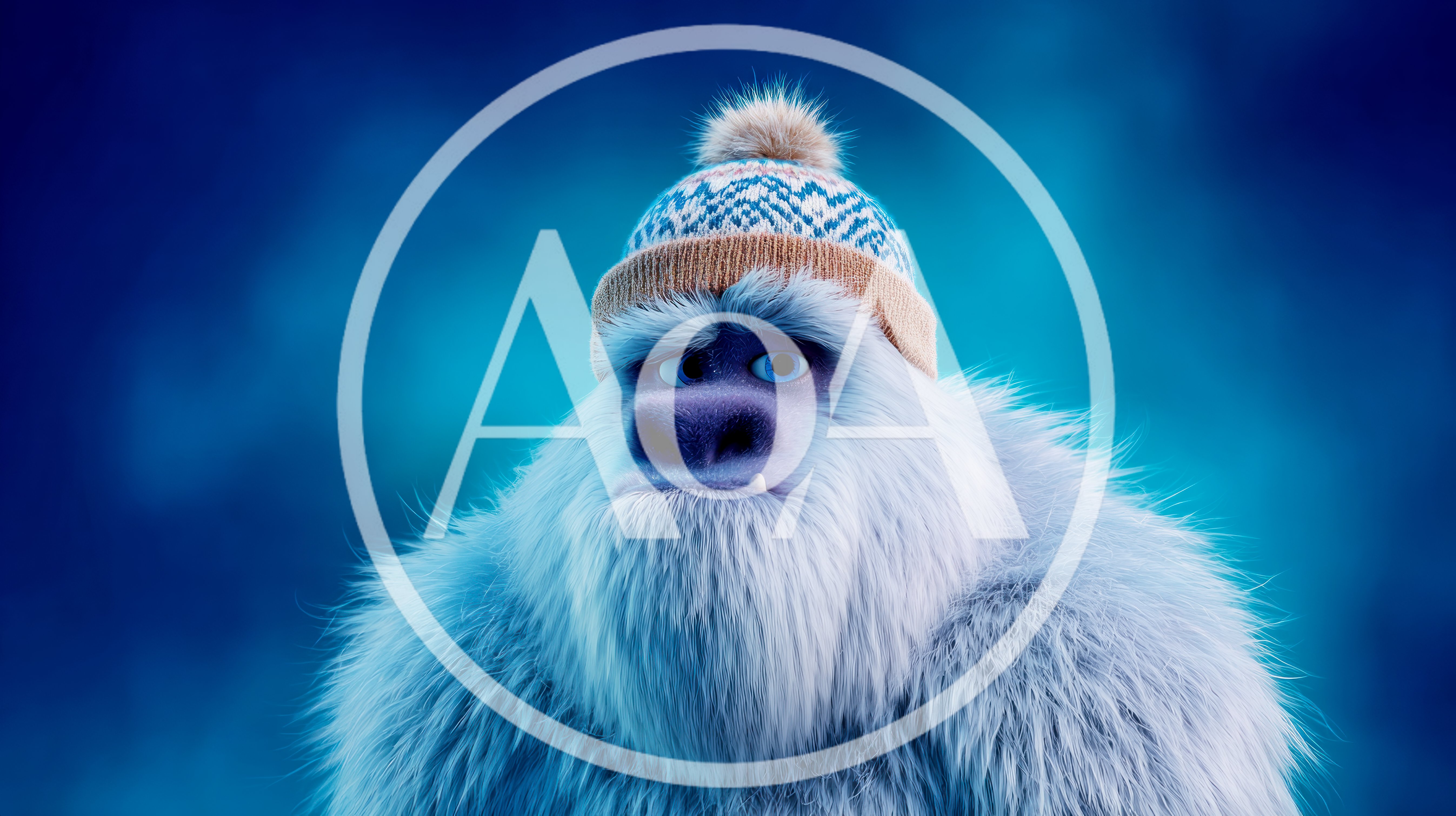 Animated Yeti Character Wearing A Winter Beanie