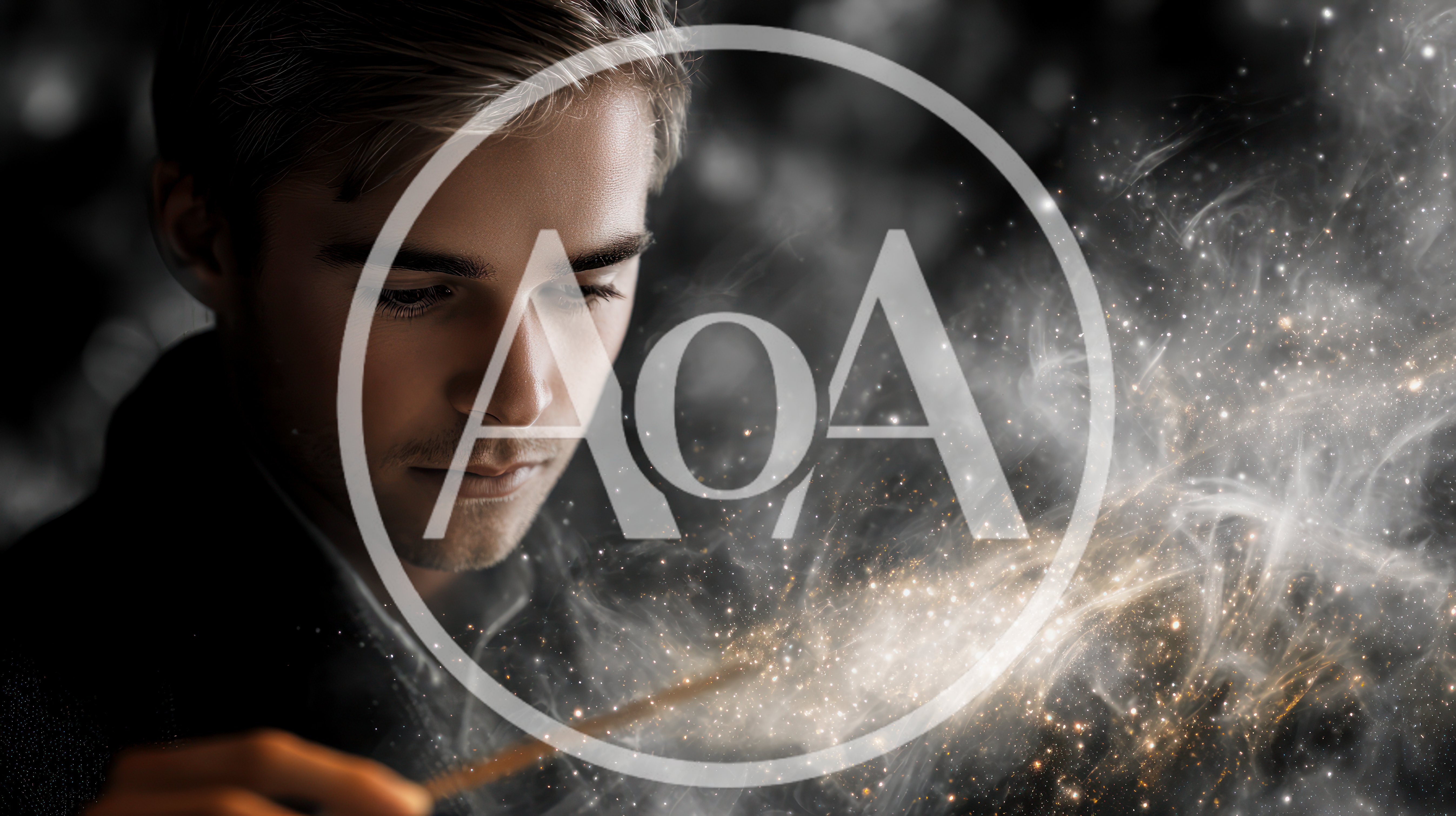 Young Man Casting Magic Spell With Glowing Wand