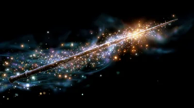 Magic Wand Casting Glowing Particles In Dark Space